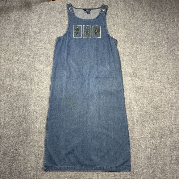 Vintage Ty Denim Dress Jumper Womens 10 Plants Art Y2K 90s Cottagecore - Picture 1 of 8